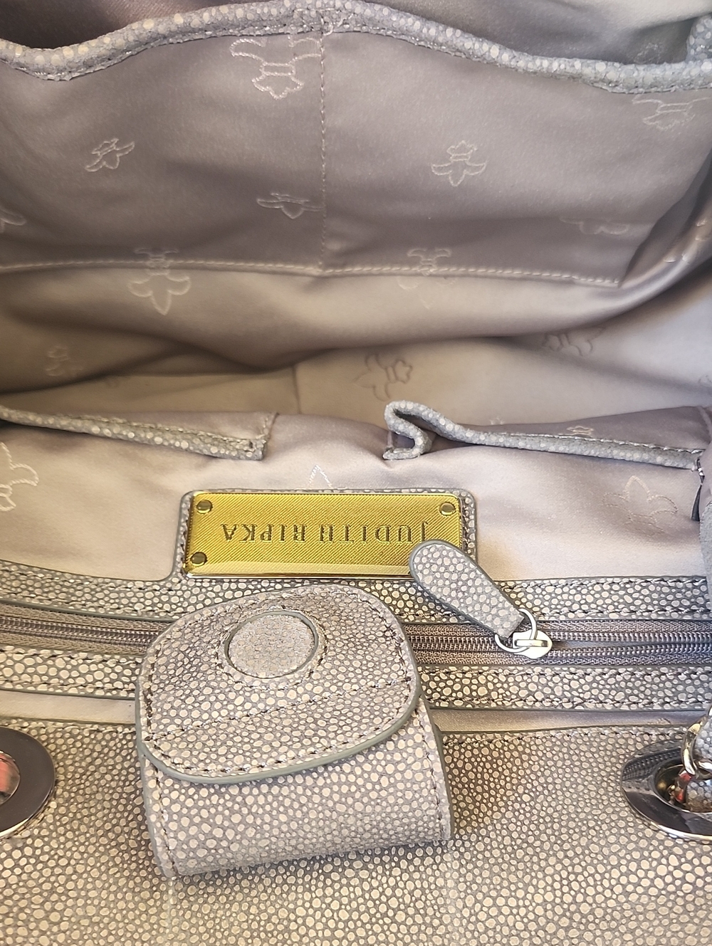 Judith Ripka  Metallic Pebbled Shoulder Bag - Silver Gray - Picture 7 of 13